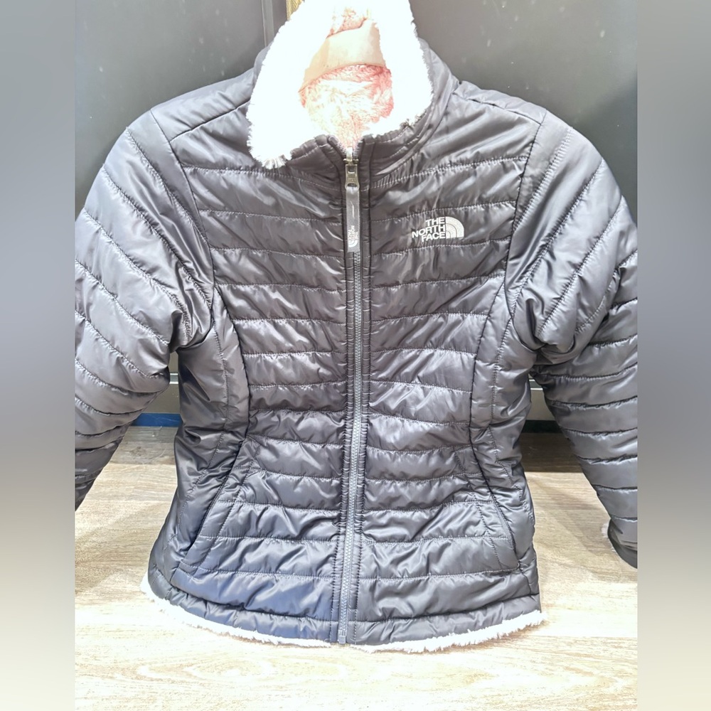 Sz Large 14/16 Northface Reversible Mossbud Swirl Fleece Jacket / Coat- Girls' - Picture 2 of 6